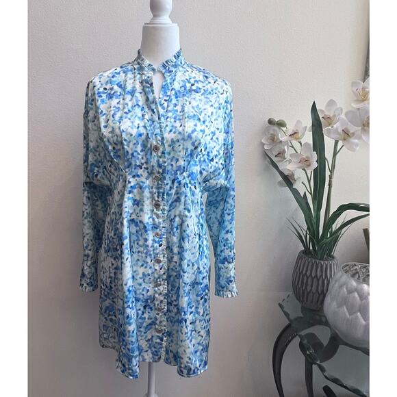 Zara Mini Satin Multicolor Button Down  Dress Large Long Sleeve Women's Size Lg - Picture 2 of 7